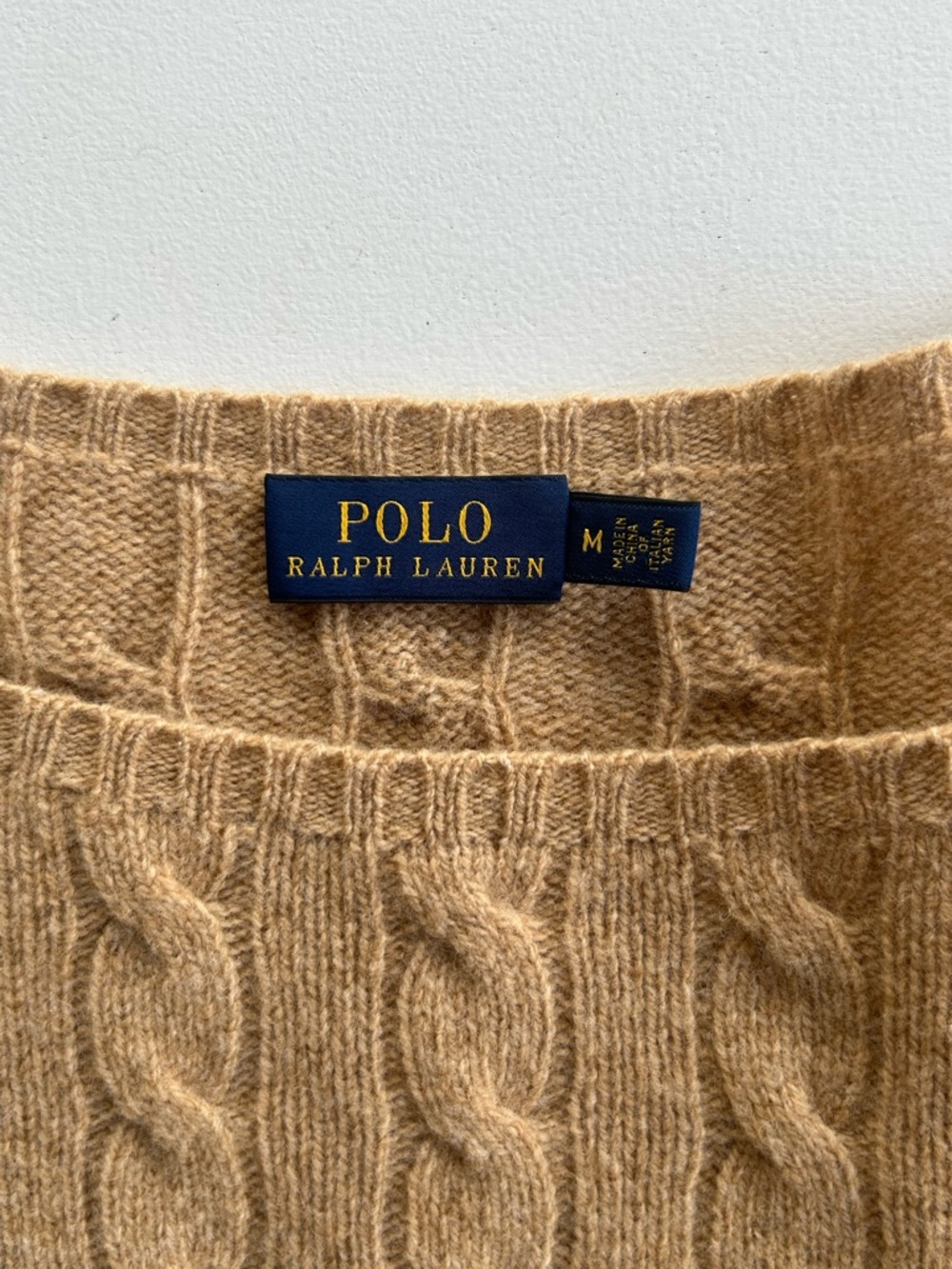 Polo Ralph Lauren Cable Knit Sweater Merino Wool Cashmere Tan Women Medium - Picture 6 of 16